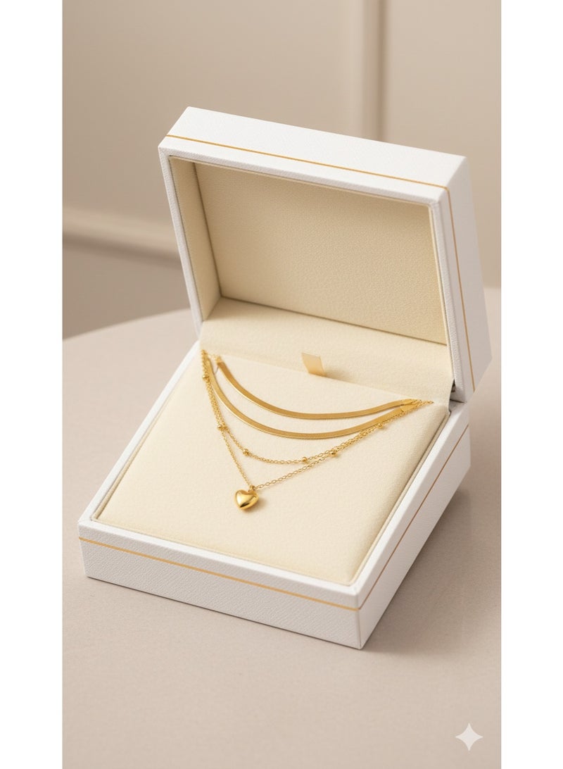 ورد قلادة "دبل لاير" ذهبية بقلادة قلب رقيقة - ستانلس ستيل عالي الجودة - اكسسوار عصري للنساء. - Image 3